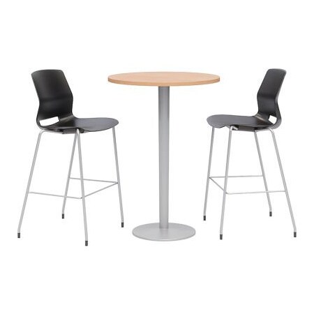 Kfi KFI 20-1/2" Round Bistro Table & 2 Barstool Set, Maple Table With Black Stools OLTFL30RD-B1922-SL-41-10776-2-OL2700BR-